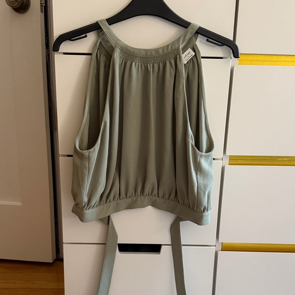 Aritzia Wilfred Elegant Sage Green Open Back Halter Crop Top - Size Small
